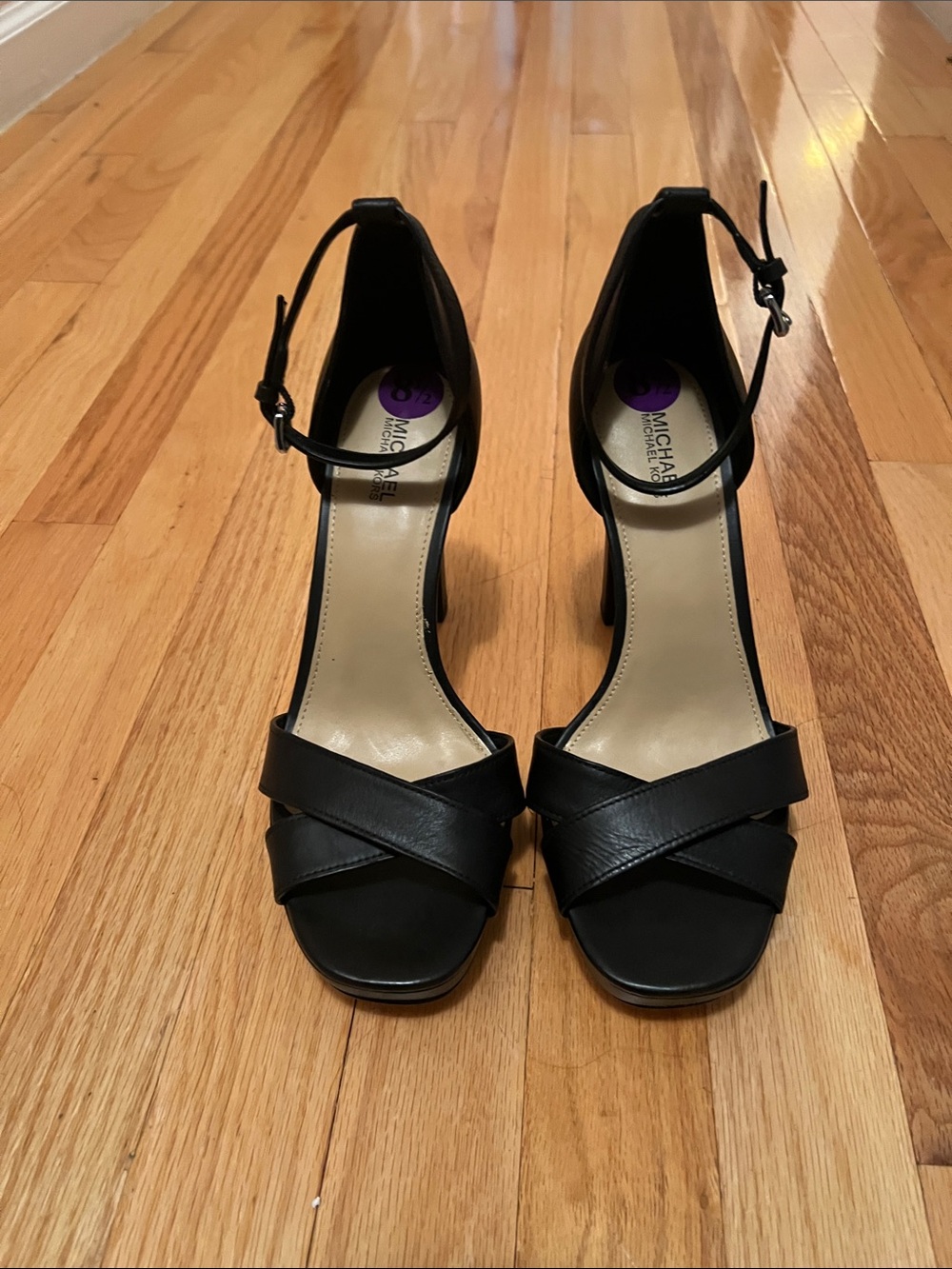 Michael Kors Black Leather Crisscross Ankle-Strap Heels